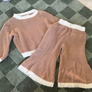 Cozy Knit Two-Piece Set in tan with Cream Trim